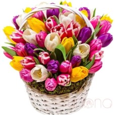 Multicolored Tulips Basket